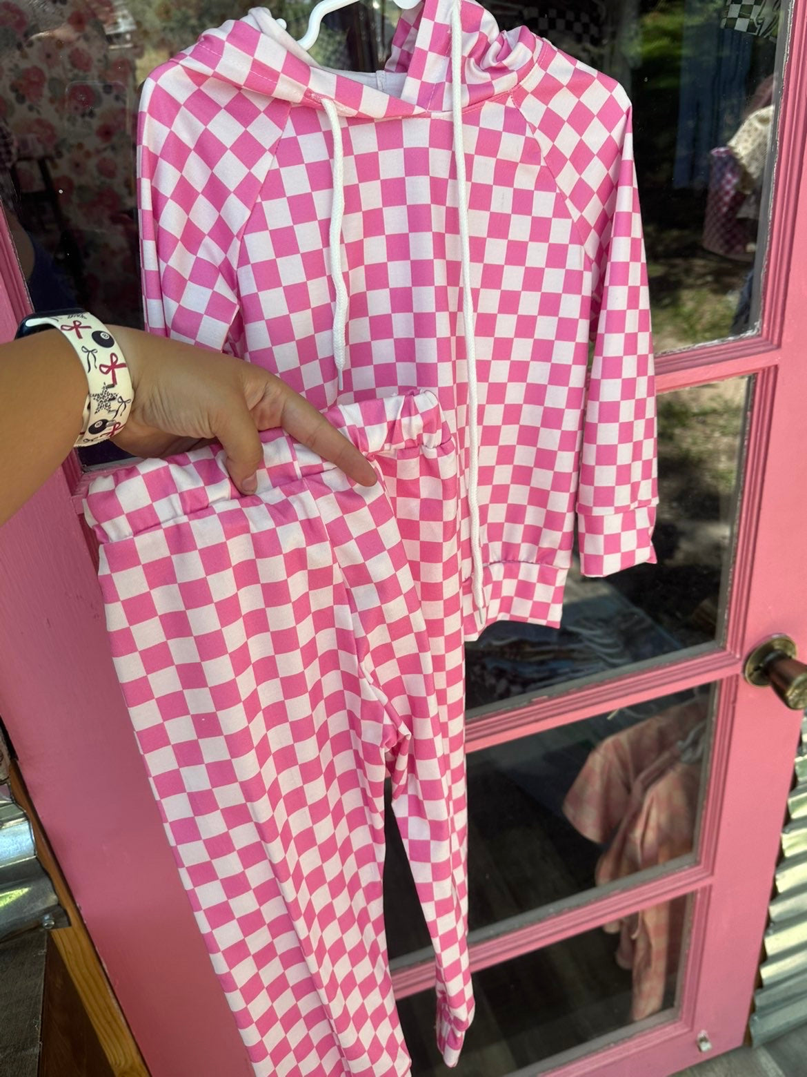 Pink Checkard Sweat Set