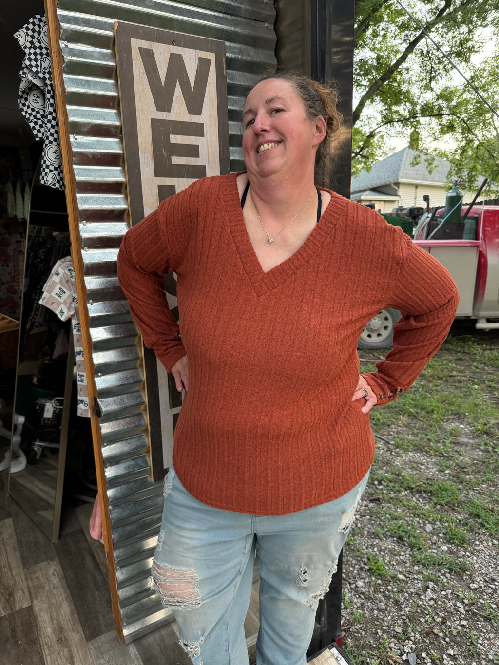 V-neck Long Sleeve w/buttons