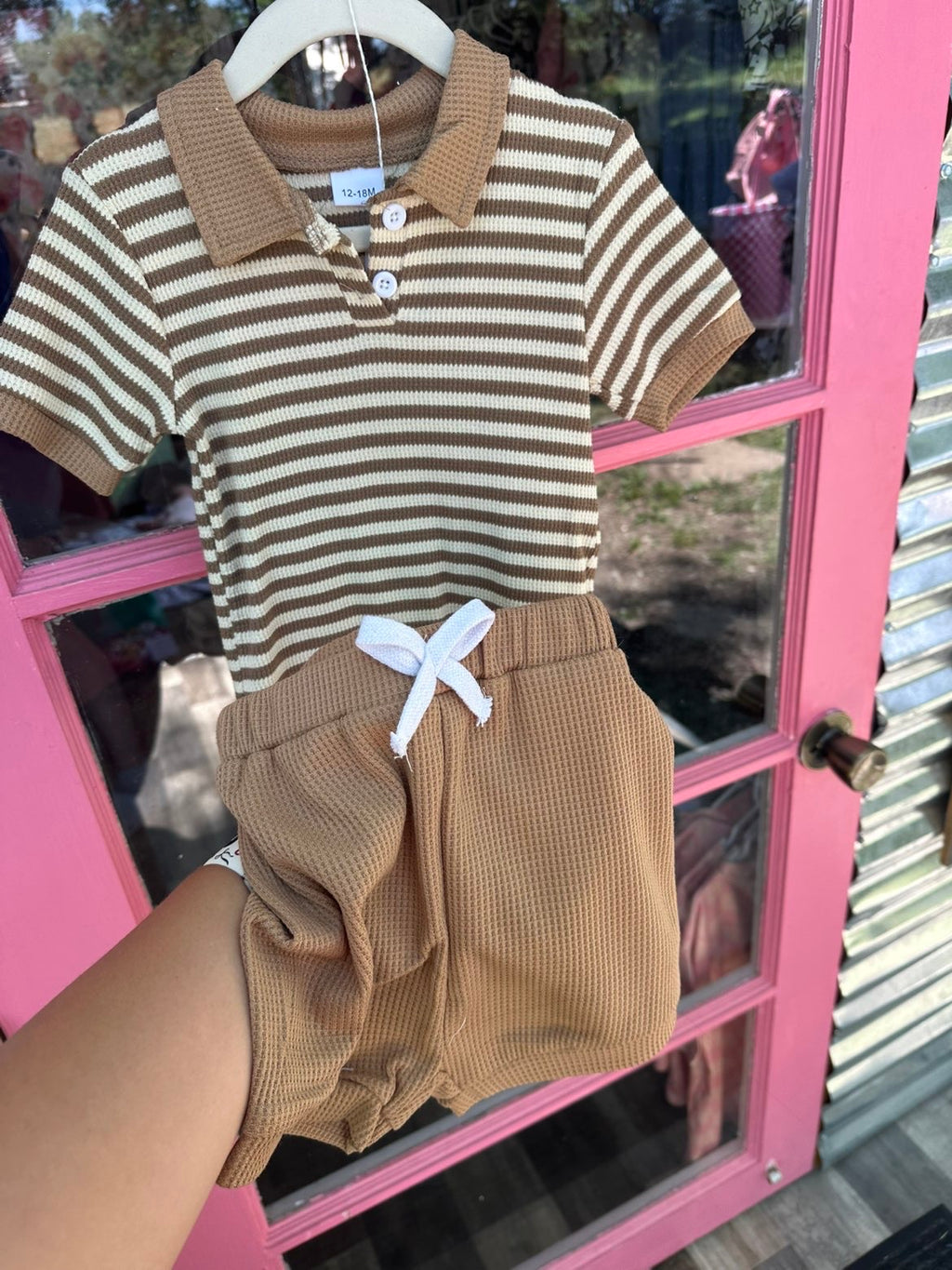 Brown and White Striped Set