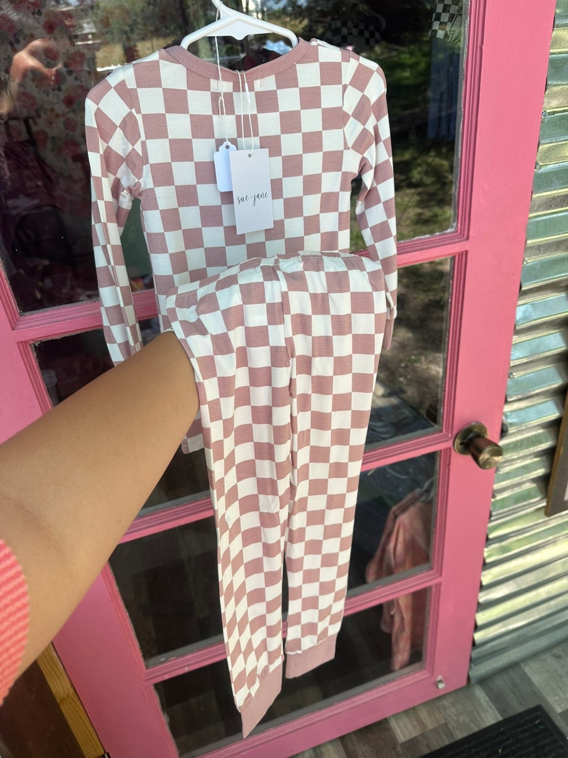 Dusty Pink Checkard Bamboo Pant Set