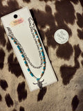 (Silver) Brown, White, and Blue Bull Skull Necklace