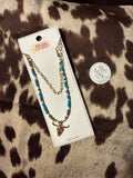 (Gold) Brown, White, and Blue Bull Skull Necklace