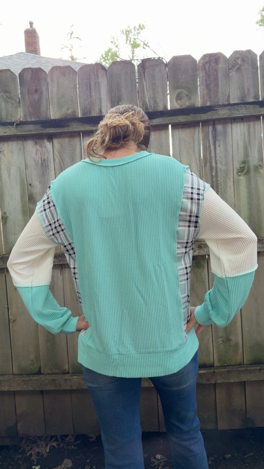 Aqua Patchwork Split Long Sleeve