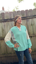 Aqua Patchwork Split Long Sleeve