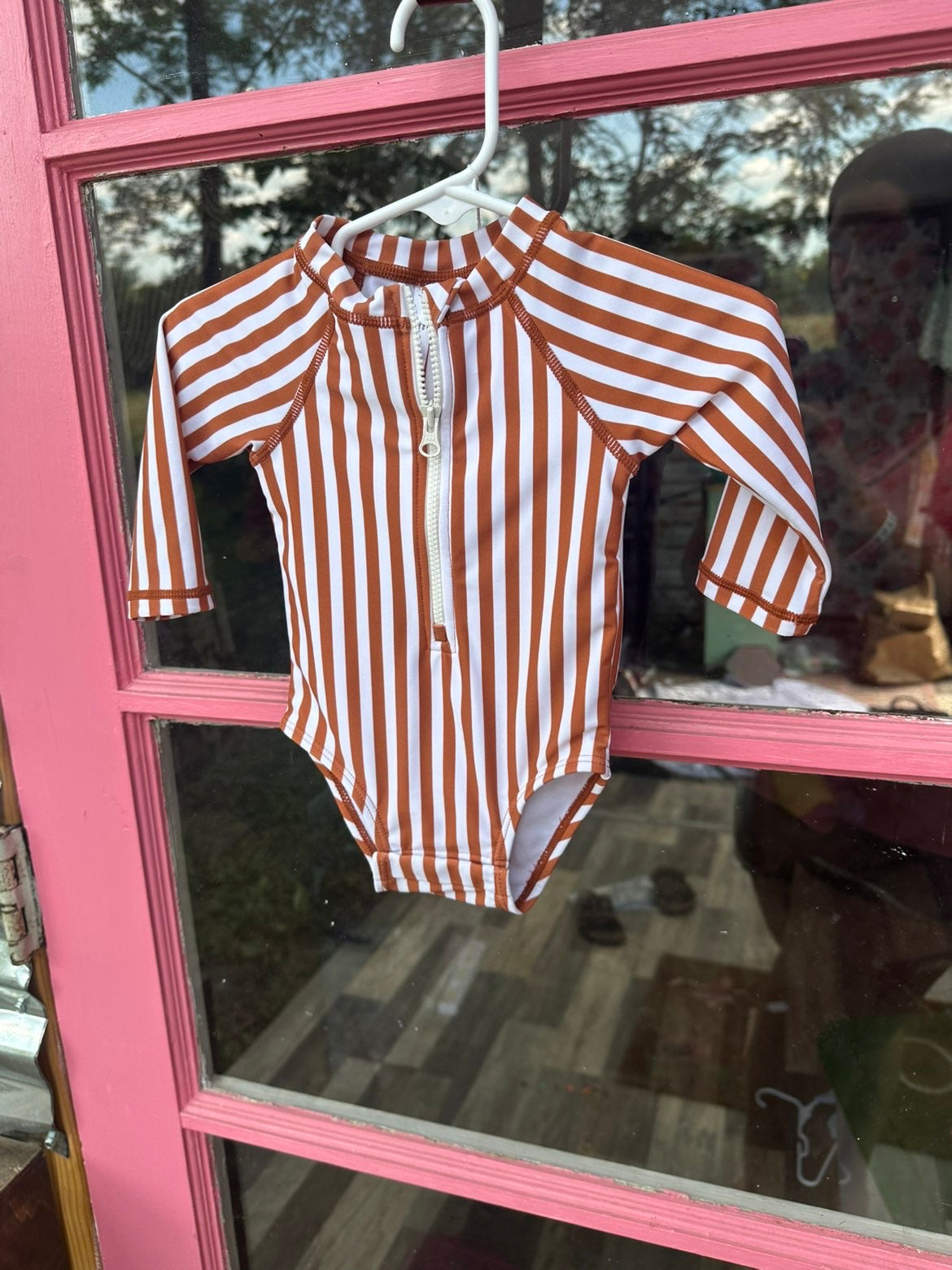 Burnt Orange Striped Girls Swim