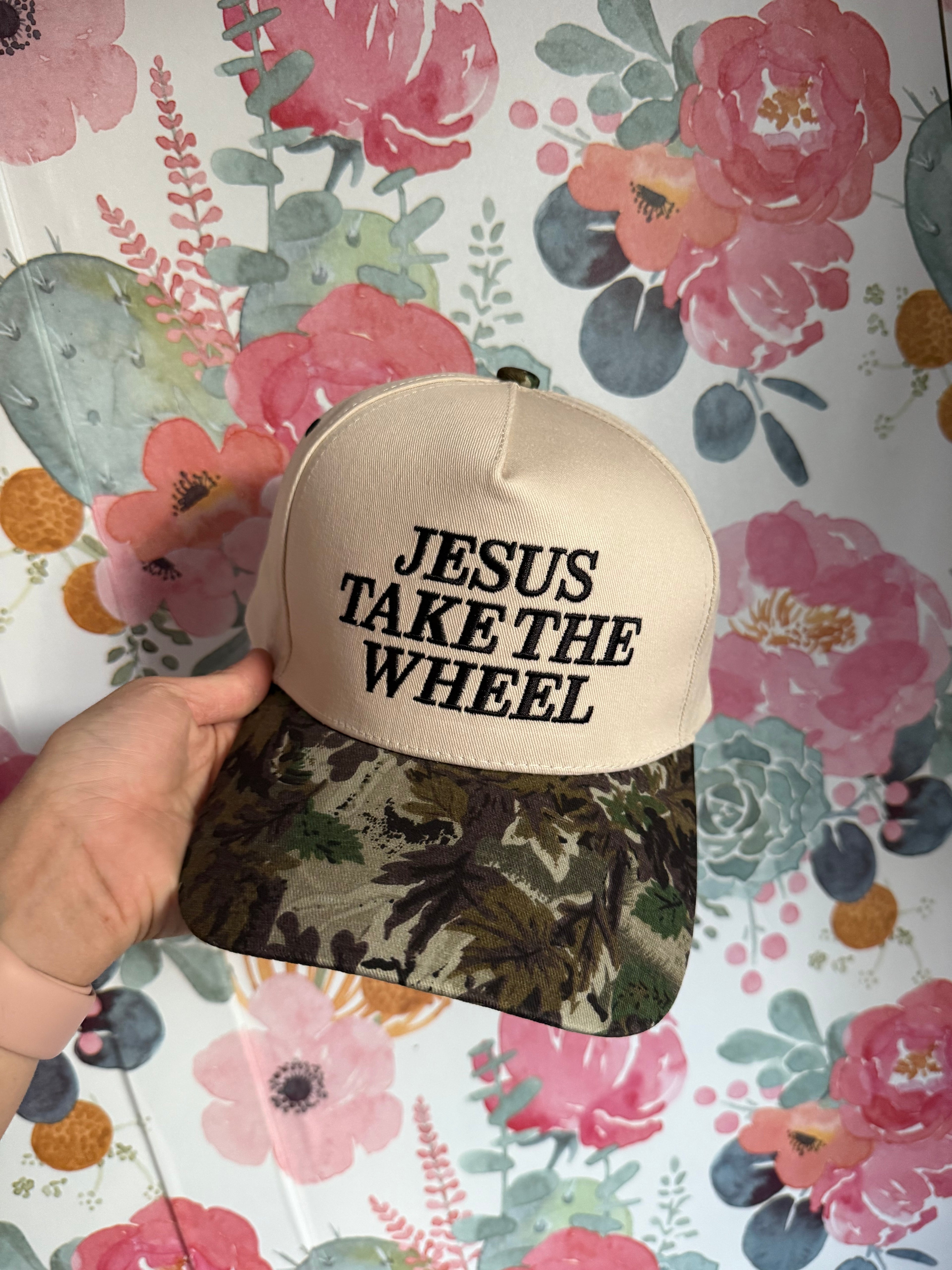 Embroidered “Jesus take the Wheel”
