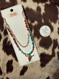 (Gold) Red, White, and Blue Bull Skull Necklace
