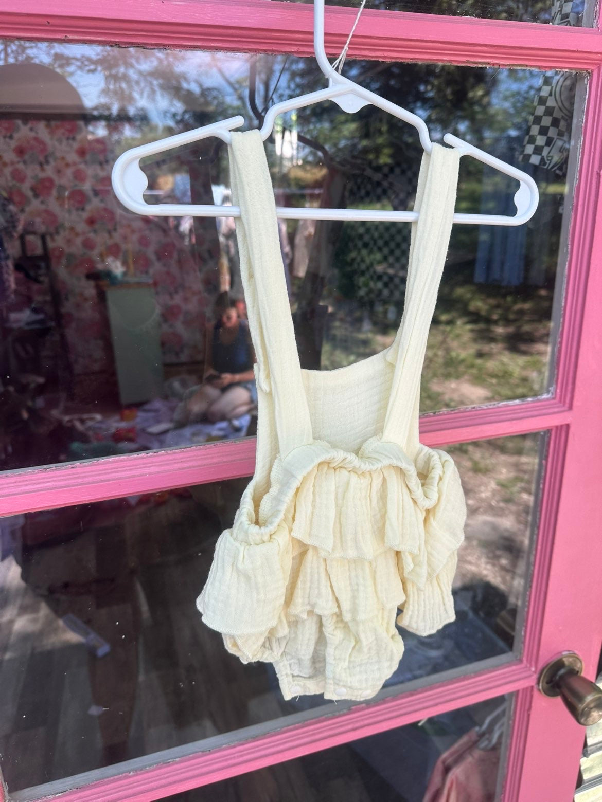 Cream overalls with buttons
