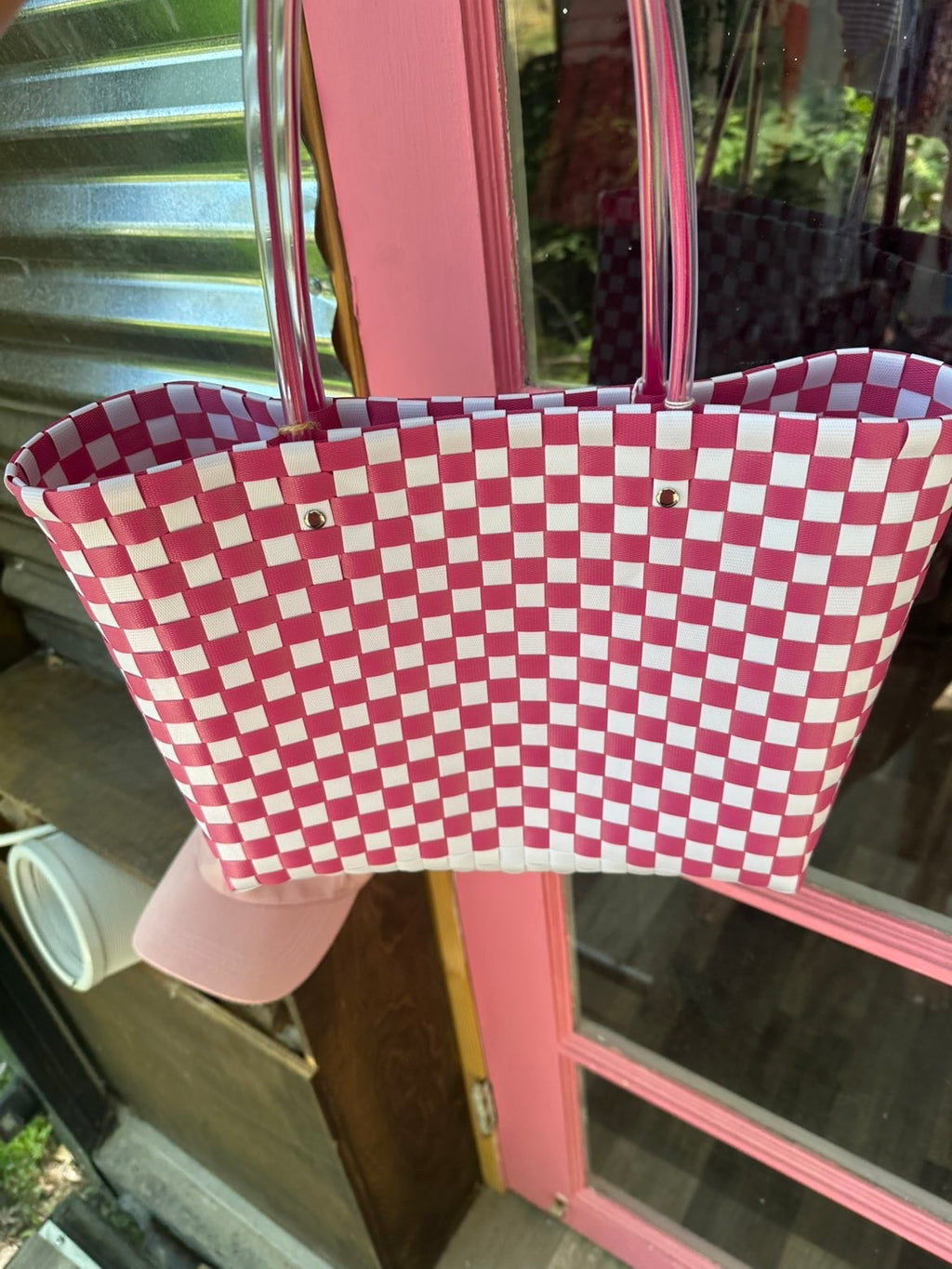 Pink Checkard Tote Bag