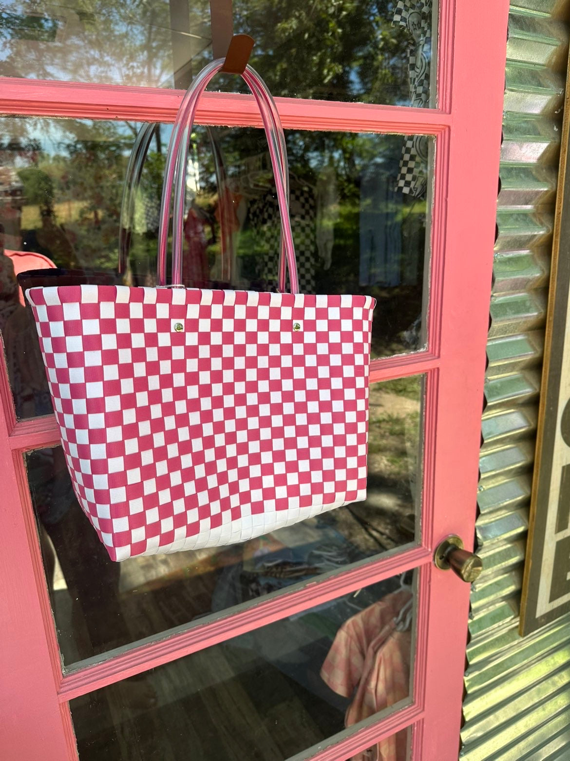 Pink Checkard Tote Bag
