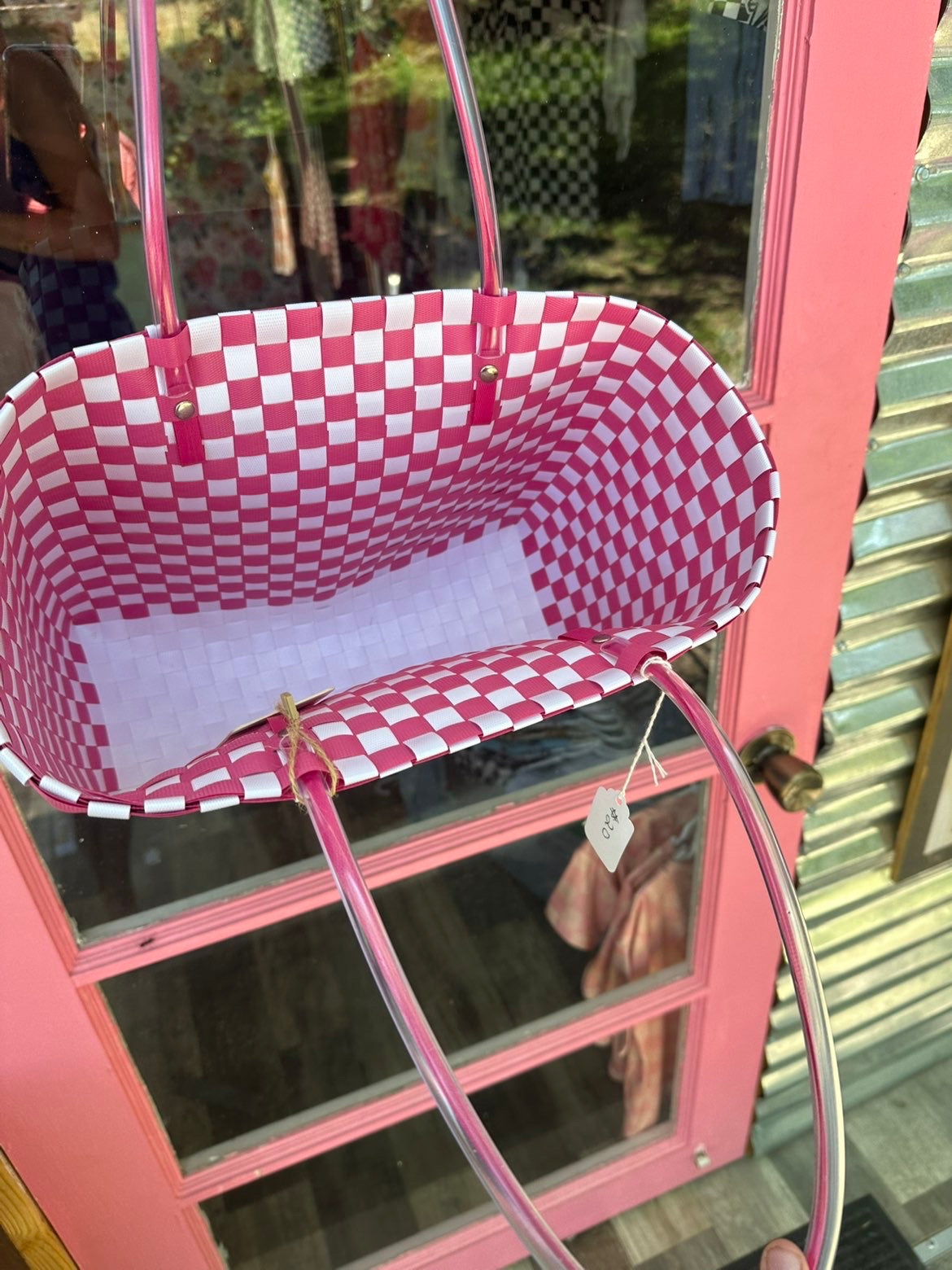 Pink Checkard Tote Bag