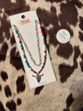 (Silver) Red, White, and Blue Bull Skull Necklace